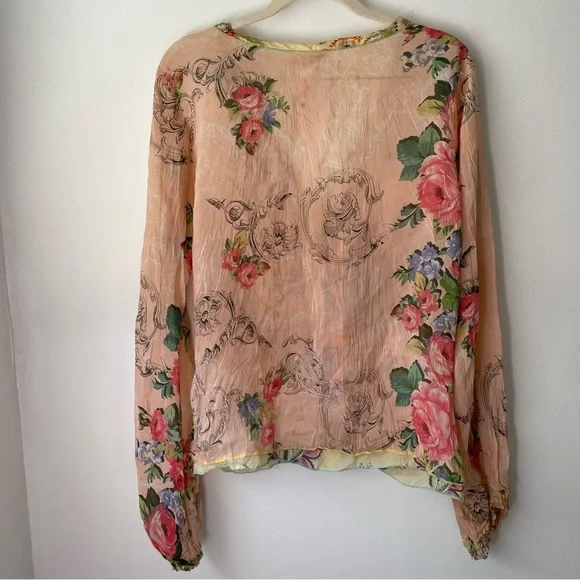 Johnny Was Peach Button-Up Tie Blouse - Picture 5 of 9